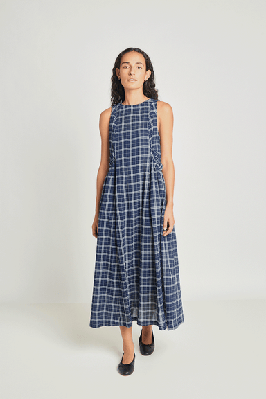 Alternate Realities Dress - Navy Crinkle Check