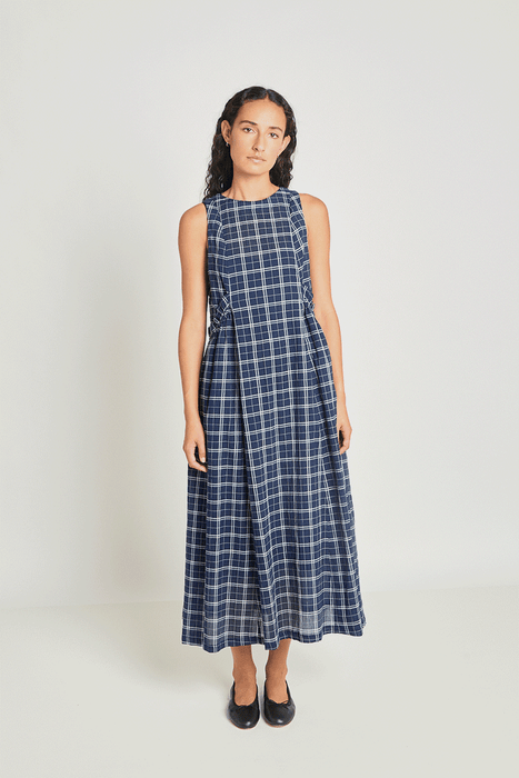 Alternate Realities Dress - Navy Crinkle Check