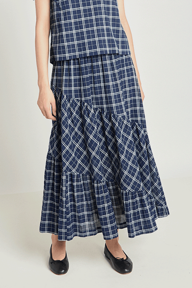 Art Therapy Skirt - Navy Crinkle Check