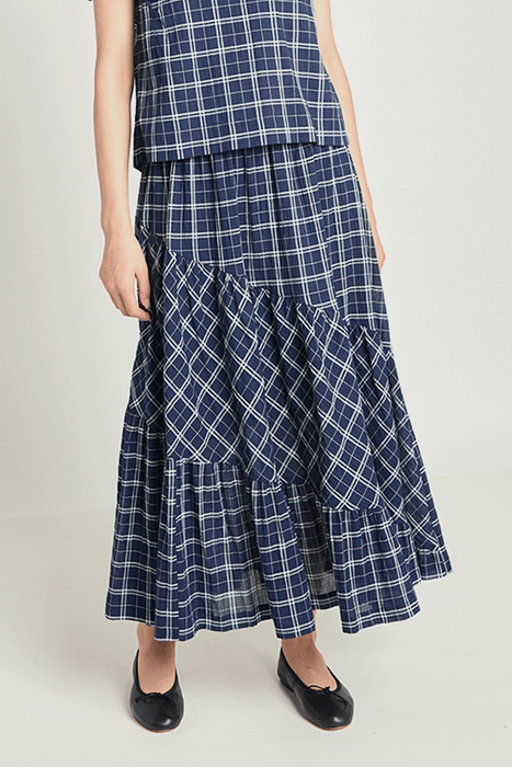 Art Therapy Skirt - Navy Crinkle Check