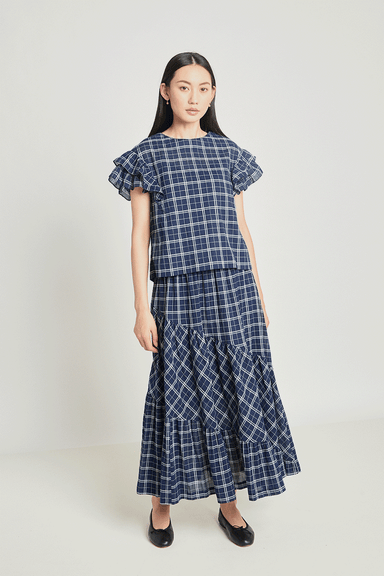 Art Therapy Skirt - Navy Crinkle Check