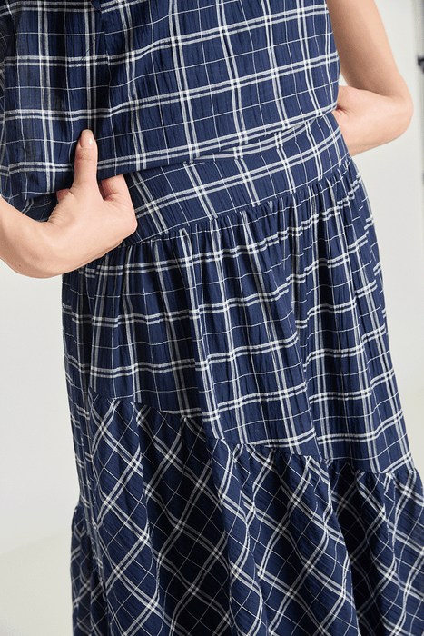 Art Therapy Skirt - Navy Crinkle Check