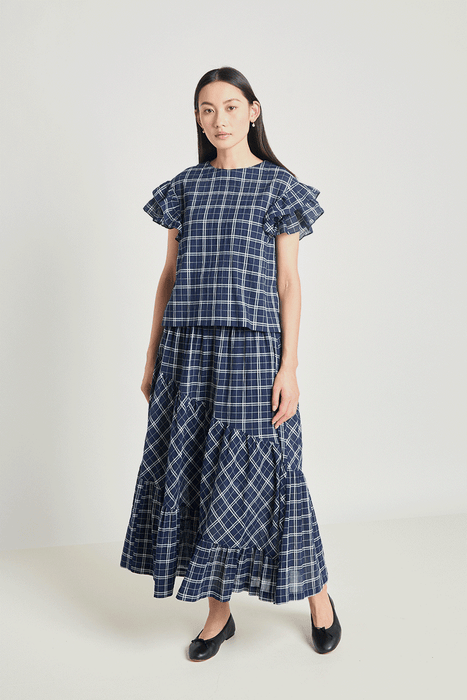 Art Therapy Skirt - Navy Crinkle Check