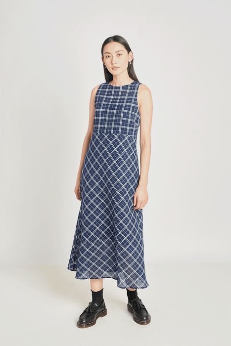 Practice Dress - Navy Crinkle Check