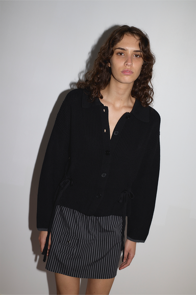 Tie Side Cardigan - Black