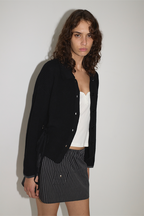 Tie Side Cardigan - Black