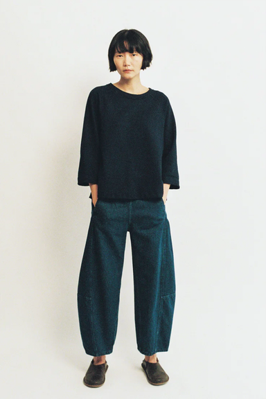 Twisted Seam Cotton Linen Denim Trousers - Indigo
