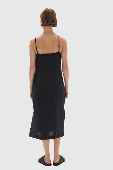 Vallory Linen Slip Dress - Black