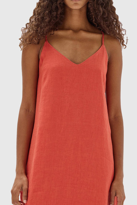 Vallory Linen Slip Dress - Papaya