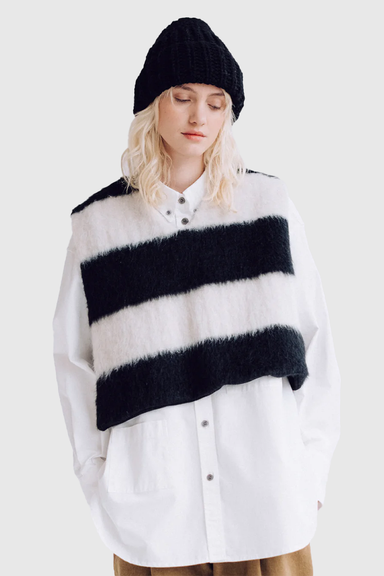 Vee Vest - Mohair Stripes Black / White