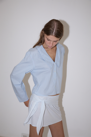 Waist Button Shirt - Lake Blue Stripe