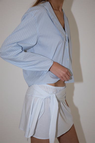 Waist Button Shirt - Lake Blue Stripe