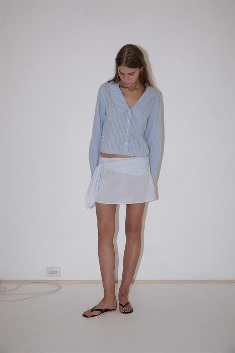 Waist Button Shirt - Lake Blue Stripe