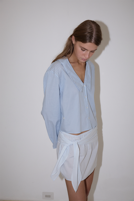 Waist Button Shirt - Lake Blue Stripe
