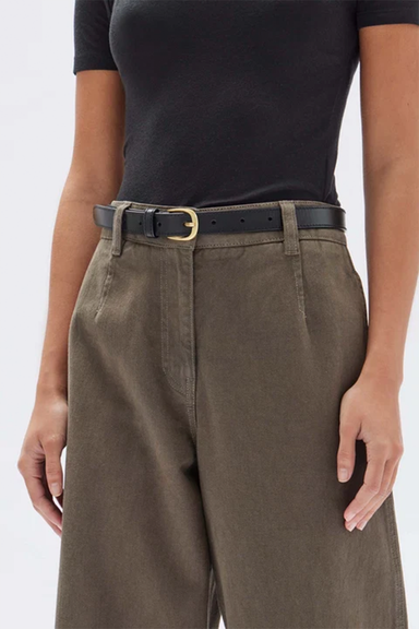 Women's Slim Leather Belt - Black / Brushed Nickel