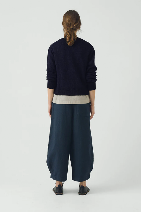 Wool Linen Patch Pocket Cardigan - Dark Navy