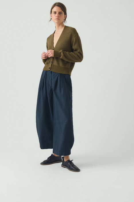 Wool Linen Patch Pocket Cardigan - Olive Gold