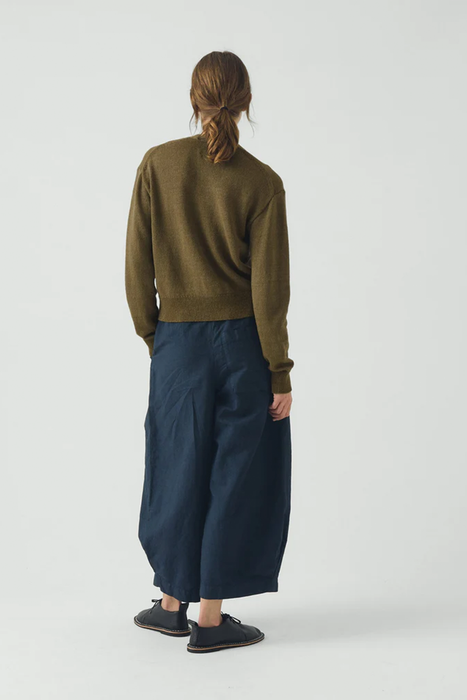Wool Linen Patch Pocket Cardigan - Olive Gold