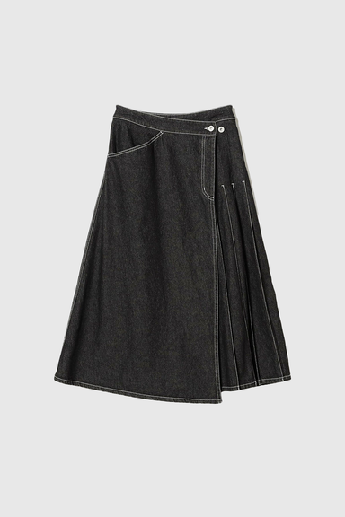 Wrap Pleated Skirt - Black