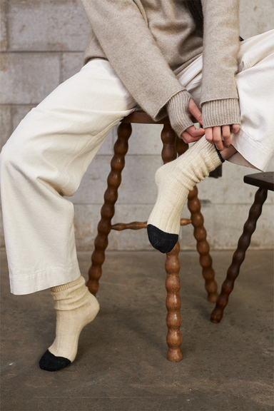 Yin & Yang Socks - Creme / Black Toe