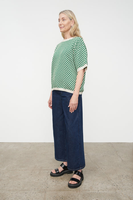 Checkerboard Knit Tee - Evergreen Checkerboard