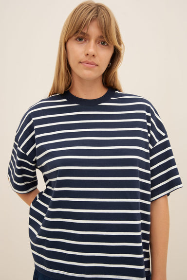 Oversized Boxy Tee - Navy Breton