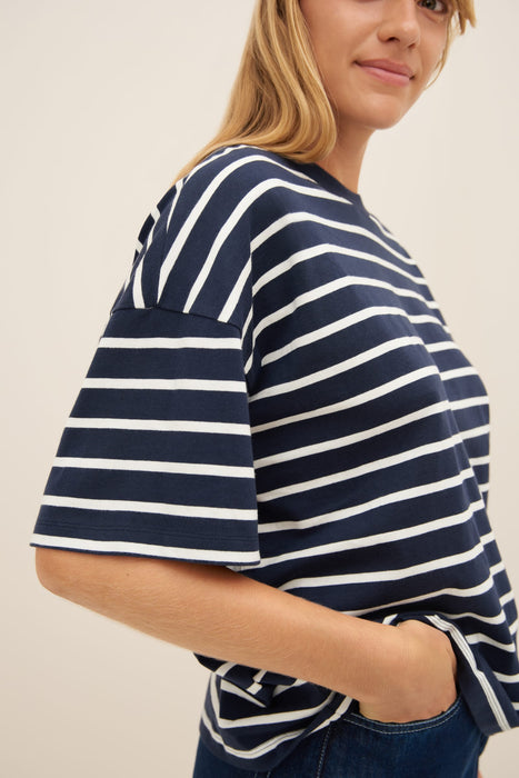 Oversized Boxy Tee - Navy Breton