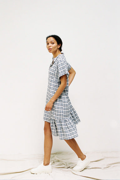 Yuki Tee Dress - Navy Plaid