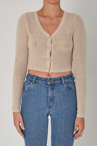 Crop Rib Cardi - Stone