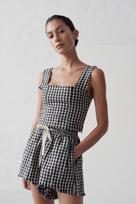 Eloise Top - Black / Natural Check