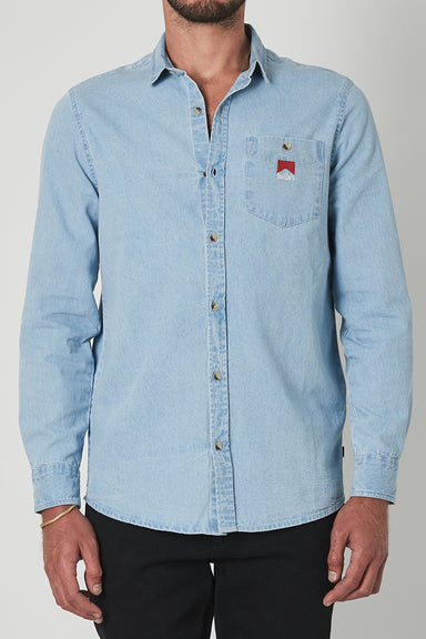 Rolla's Reds L/S Emblem Denim Shirt - Washed Denim