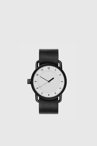 No. 1 40mm - White / Black Leather Wristband