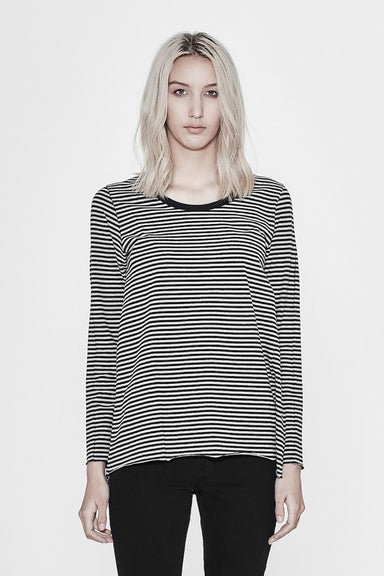 Womens Basic L/S Tee - Marle & Black Stripe