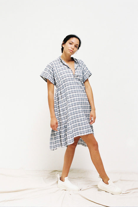 Yuki Tee Dress - Navy Plaid