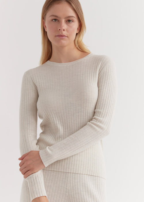 Ella Long Sleeve Knit - Antique White Marle