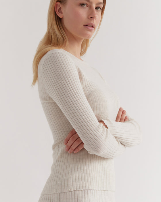 Ella Long Sleeve Knit - Antique White Marle