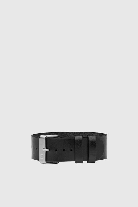 Black Leather Wristband - Steel