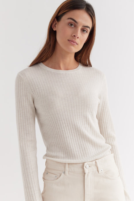 Ella Long Sleeve Knit - Antique White Marle