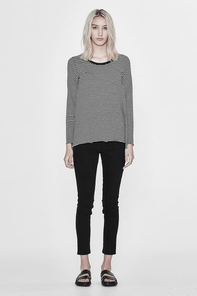 Womens Basic L/S Tee - Marle & Black Stripe