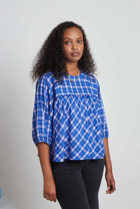 Wavelength Blouse - Sapphire Check