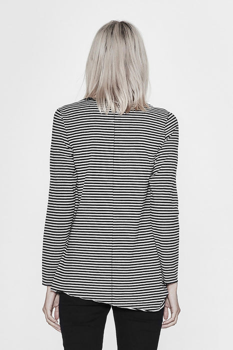 Womens Basic L/S Tee - Marle & Black Stripe