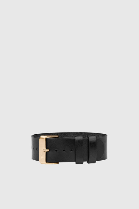 Black Leather Wristband - Gold