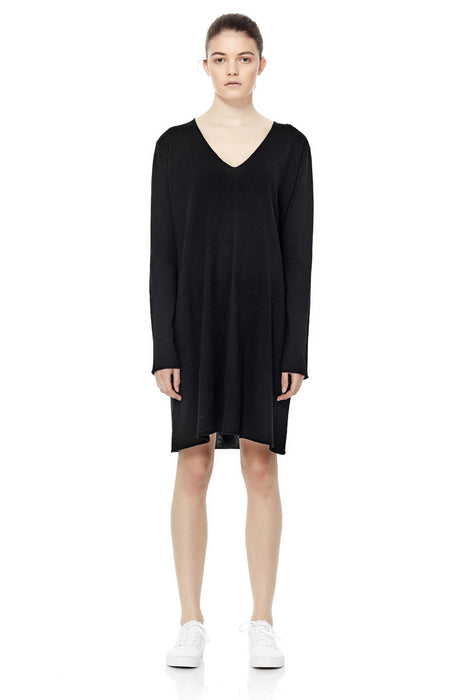 V Neck Knit Dress - Black