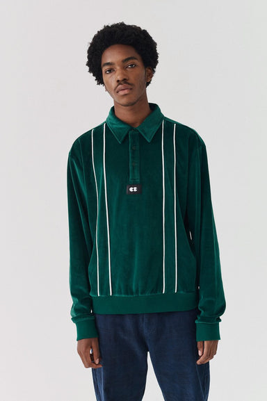 Velour Stripe Polo Shirt - Green