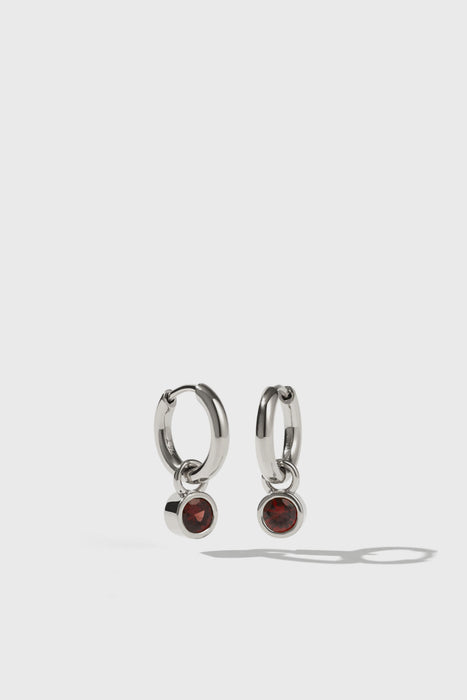 Cosmo Charm Hoop Earrings - Sterling Silver / Garnet