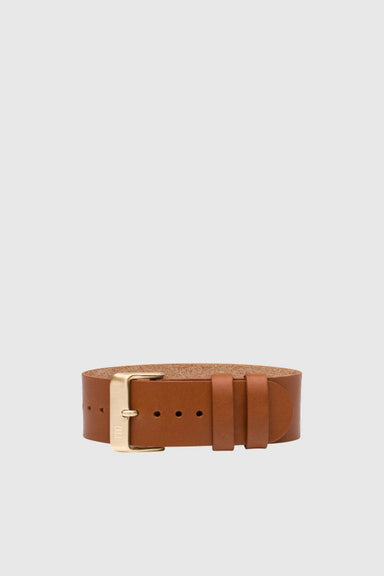 Tan Leather Wristband - Gold