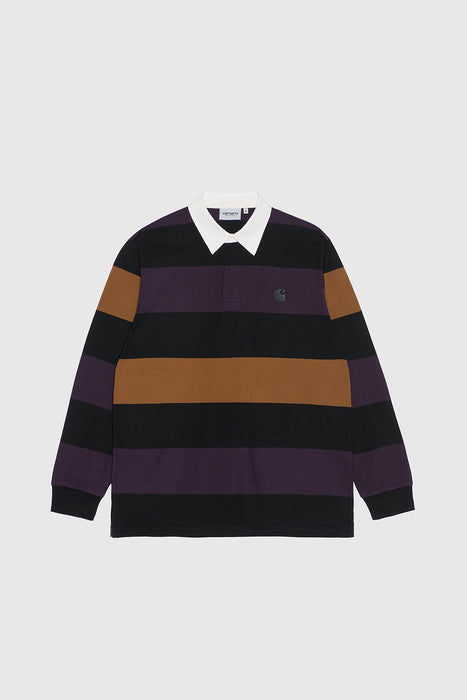 L/S Hansen Rugby Polo - Hansen Stripe, Black / Wax