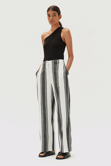 Tuscany Linen Stripe Pants - Black / White