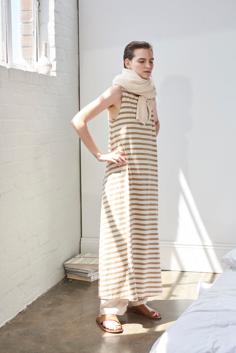 Building Block Tank Swing Dress - Tan / Natural Stripe