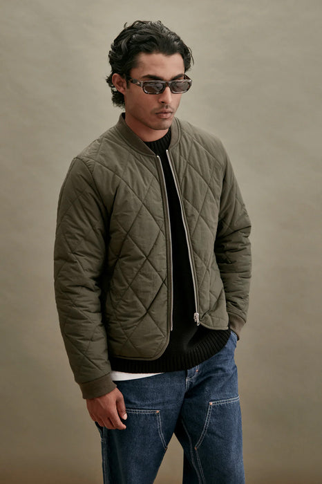 Two-Way Quilted Bomber - Olive Grey